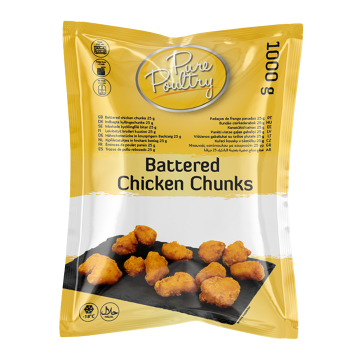 Pure Poultry Battered Chicken Chunks, battered chicken